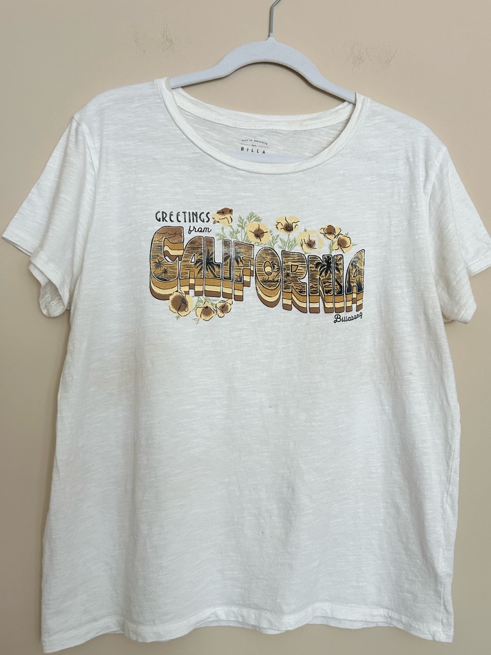 Billabong Women’s White Short-Sleeve 'California' Graphic Tee with Floral Detail